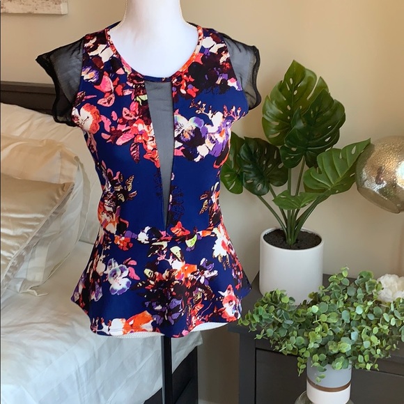Marilyn Monroe Tops - Floral Scuba Cut Out Peplum Top